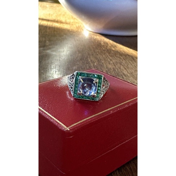 Art deco ANTIQUE CIRCA 1920 WHITE GOLD AND SAPPHIRE RING - Picture 7 of 9